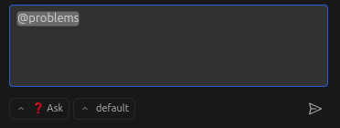 Problems mention example showing VS Code problems panel being referenced with @problems