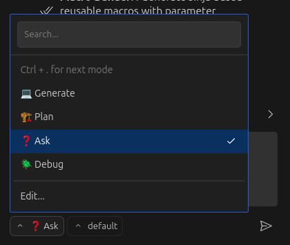 Using the dropdown menu to switch modes