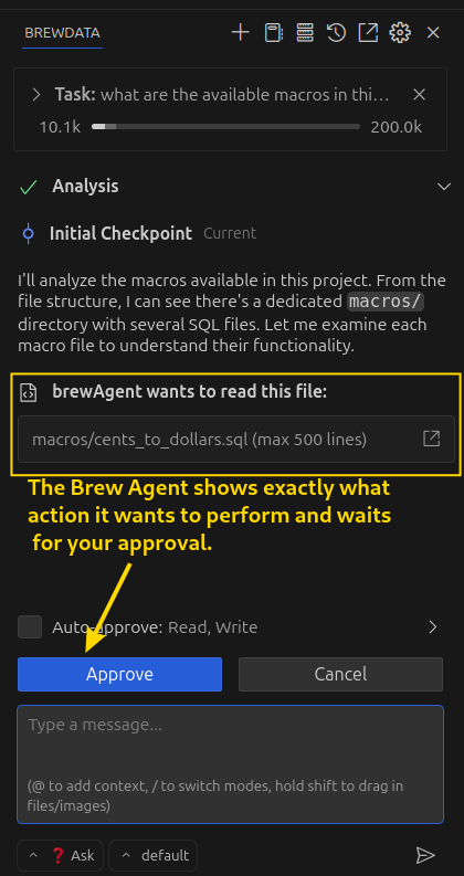 Reviewing a proposed file creation action